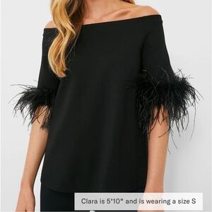 Tuckernuck Black Off-Shoulder Blouse with Feather Detail